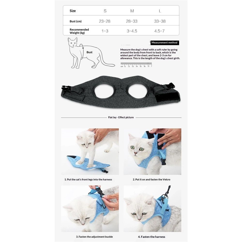 Cat Harness and Set, Cute Escape Proof Vest Harness for Girl&Boy Cat Walking, for Outdoor Kitten (blue，L) - Image 4