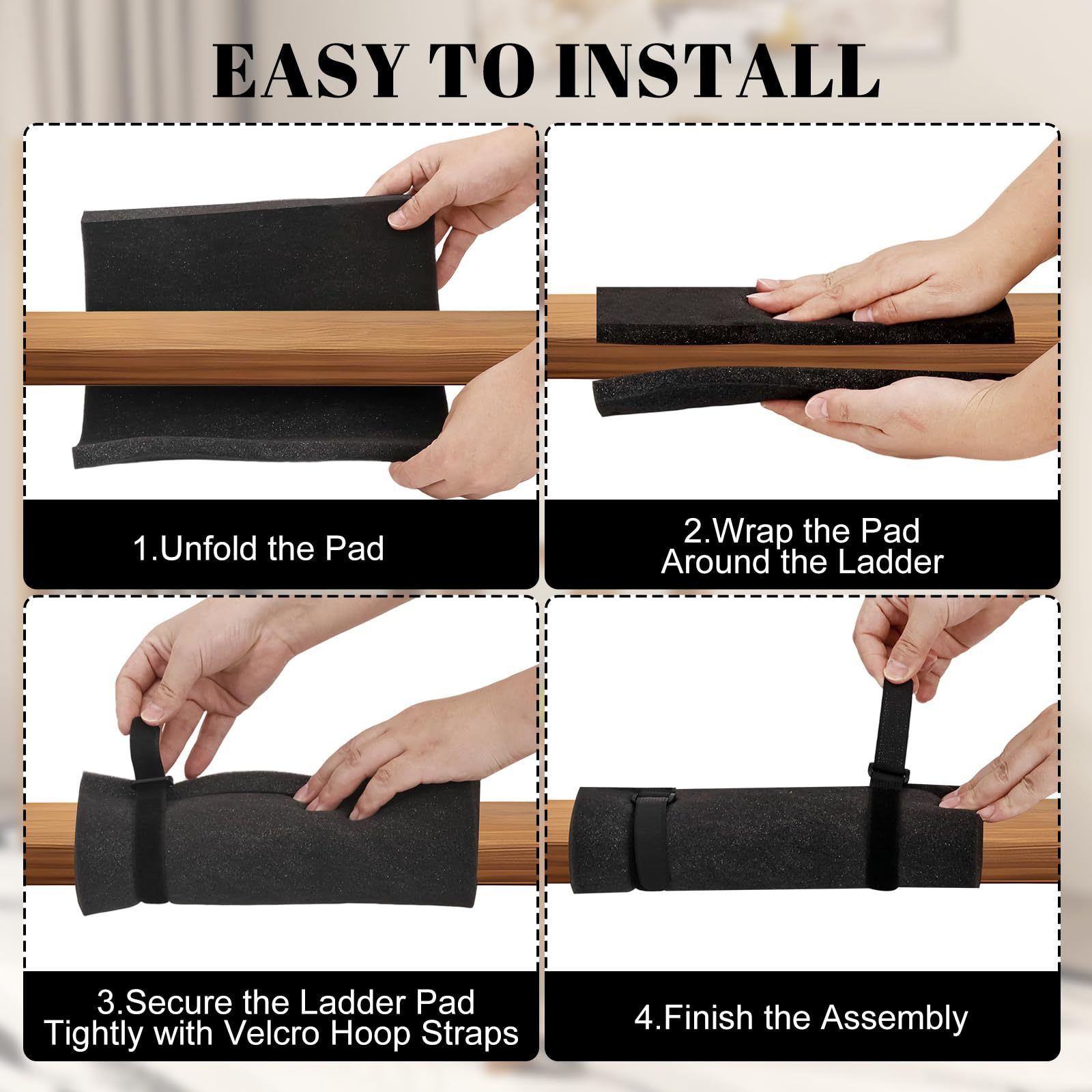 5 Pcs Bunk Bed Ladder Pads,with 10 Adjustable Hook & Loop Straps,Bunk Bed Ladder Cover,Ladder Step Pads Loft Bed, Suitable for Safe and Comfortable Climbing,10x10 Inch (Ladder Not Included) - Image 2