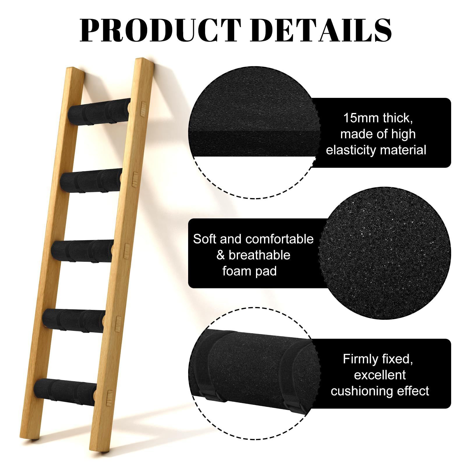 5 Pcs Bunk Bed Ladder Pads,with 10 Adjustable Hook & Loop Straps,Bunk Bed Ladder Cover,Ladder Step Pads Loft Bed, Suitable for Safe and Comfortable Climbing,10x10 Inch (Ladder Not Included) - Image 4