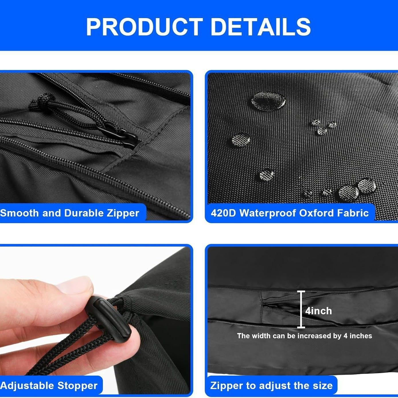 EV Charger Cover for Wall Connector Level 2, Charging Station Cover with Adjustable Zipper, Sun UV Snow Protections Bag for Most Electric Car(Black Large) - Image 5