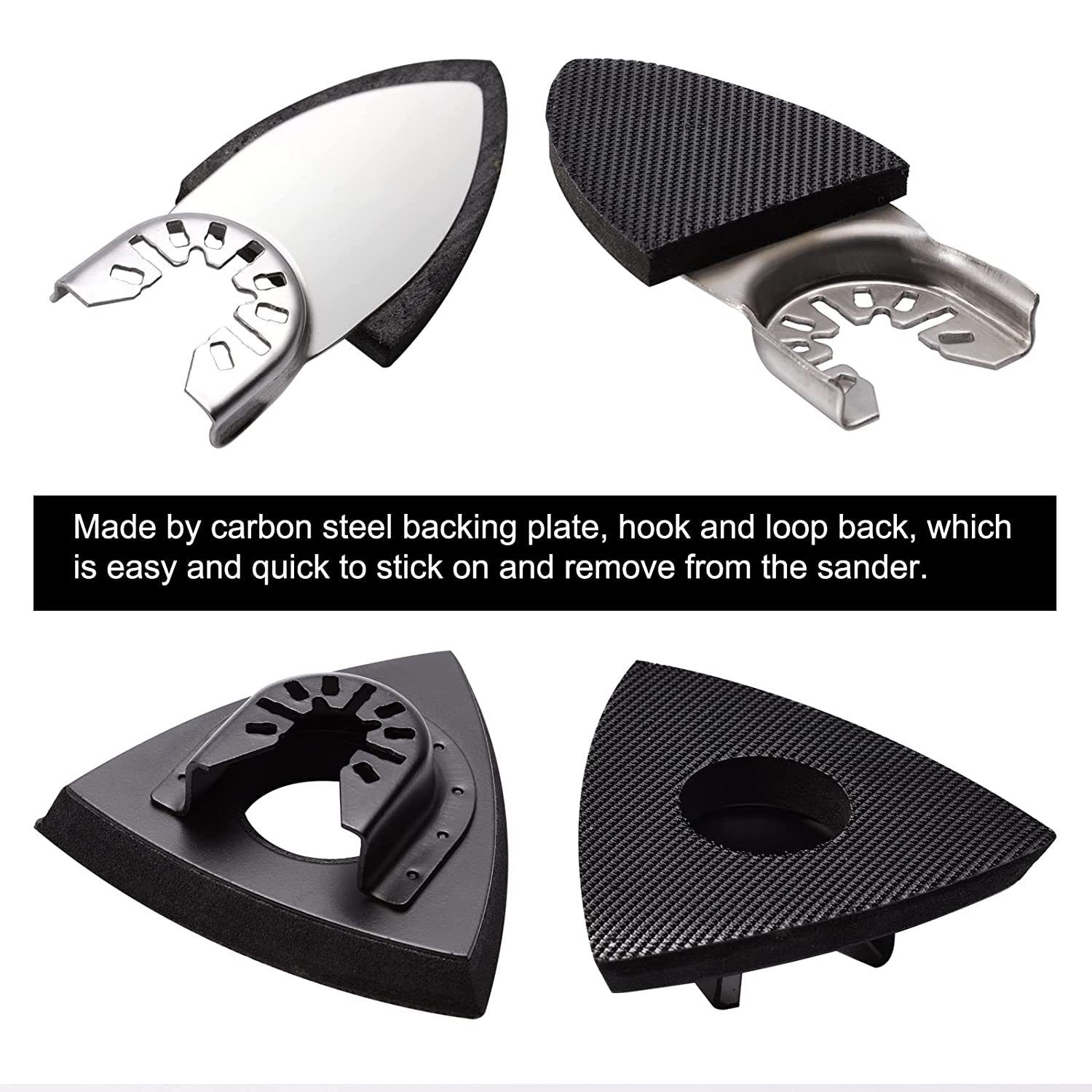 104Pcs Oscillating Tool Detail Sanding Pads Kit 2Pcs Triangle Sanding Pads and 2Pcs Finger Sanding Pad 100Pcs Multitool Sandpaper Grit Fit for Finishing Wood Sanding Plaster - Image 4