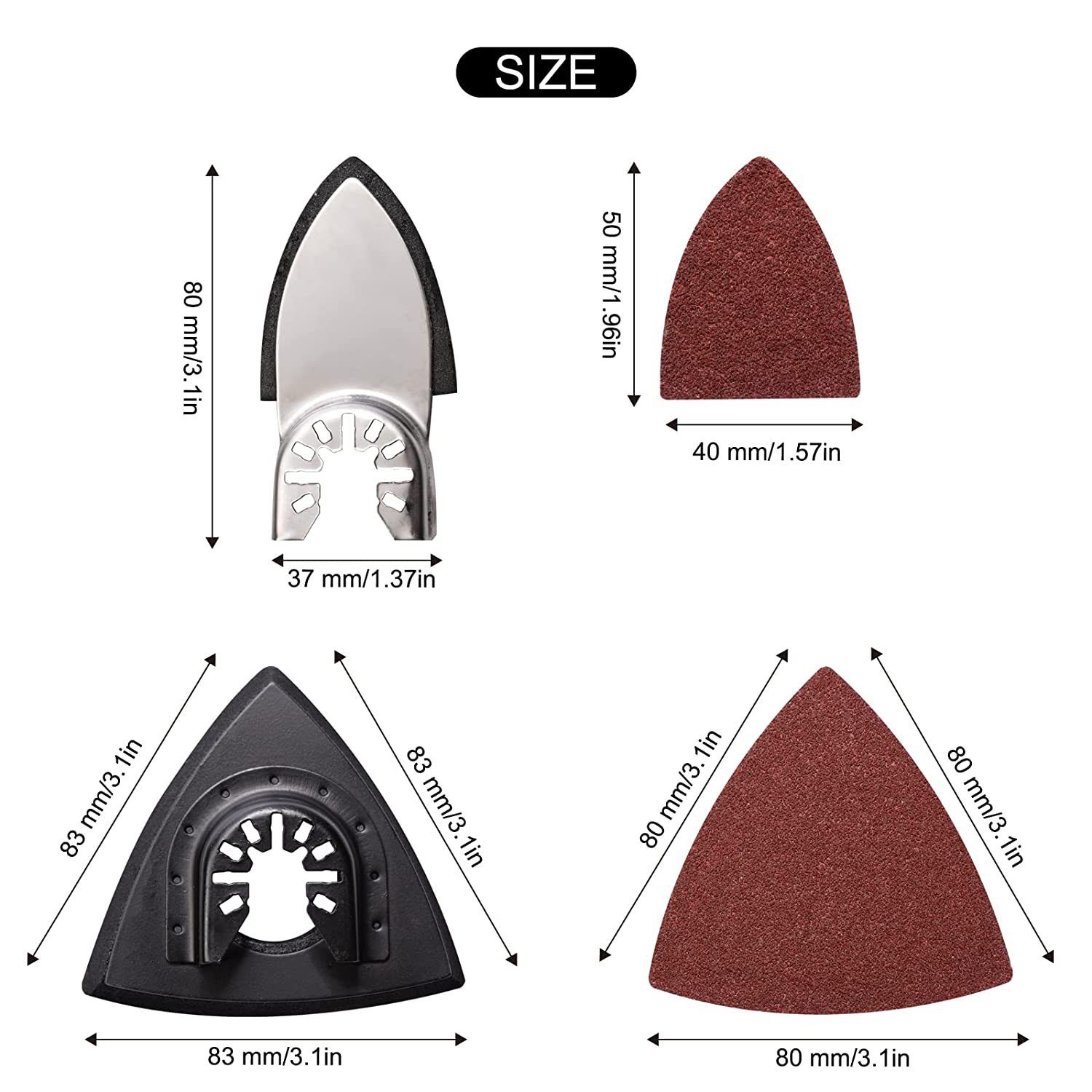 104Pcs Oscillating Tool Detail Sanding Pads Kit 2Pcs Triangle Sanding Pads and 2Pcs Finger Sanding Pad 100Pcs Multitool Sandpaper Grit Fit for Finishing Wood Sanding Plaster - Image 5