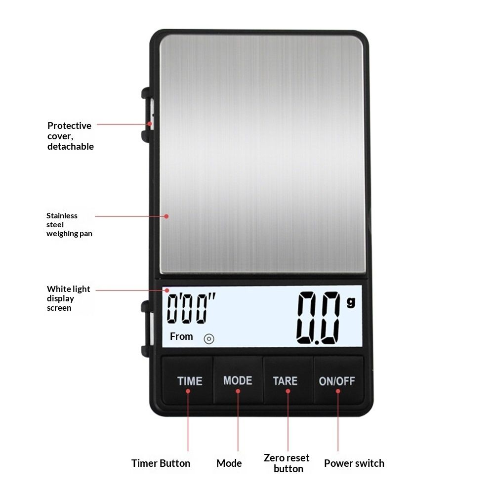 Espresso Scale with Timer 1000g/0.1g Drip Coffee Scale, Small and Handy Barista Scale, Brew Drip Tray Coffee Scale,  Convenient Digital Pocket Scale - Image 4