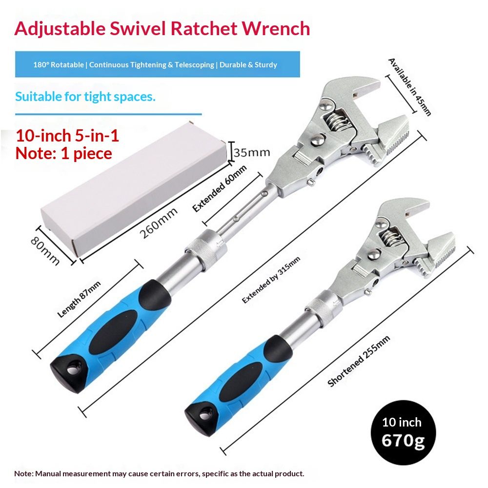 5 in 1 Flex Head Adjustable Wrench, Reversible Jaw Pipe Wrench with  Retractable Extension Shank and 180⁰ Rotatable Head - Image 5