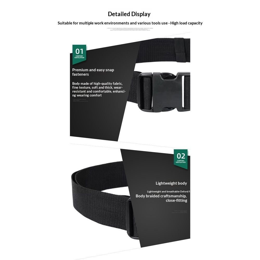 2 Pack Tool Work Belt, Worker Men Belt, Adjustable Electrician Belt,   Multi functional waist bag and waist hanging bag Black(Only includes belt) - Image 5
