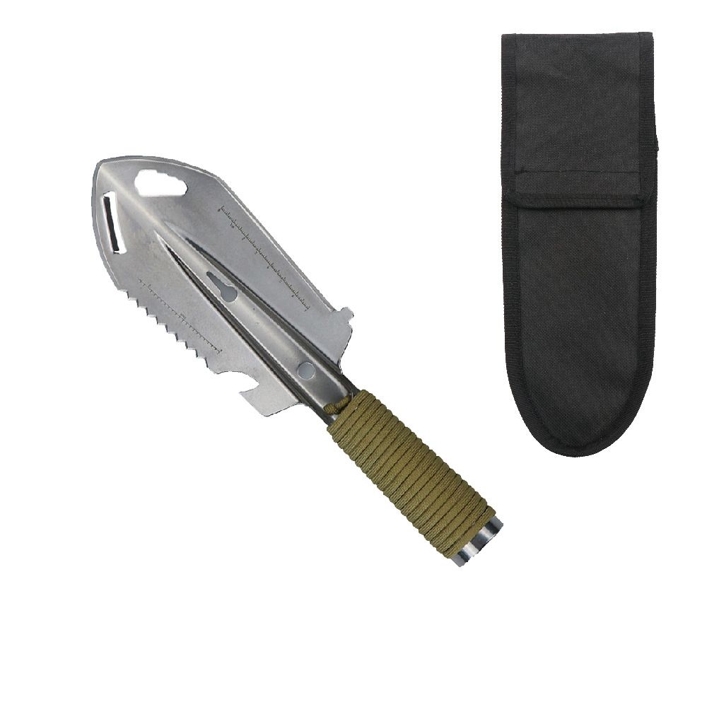 Hiking Trowel, Camping, Backpacking, Portable Shovel, Multitool, Ultralight Camp Tool, with Carrying Pouch, for Gardening, Outdoor, Survival（Silver Engineer Shovel Khaki Handl） - Image 1