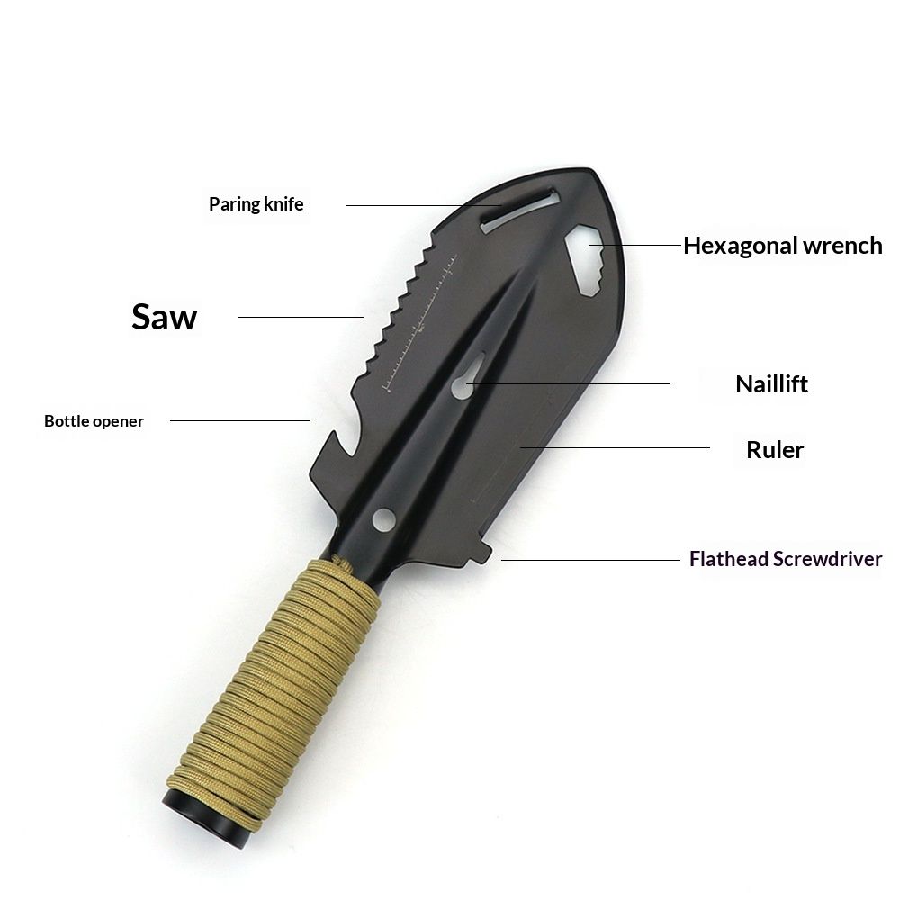 Hiking Trowel, Camping, Backpacking, Portable Shovel, Multitool, Ultralight Camp Tool, with Carrying Pouch, for Gardening, Outdoor, Survival（Silver Engineer Shovel Khaki Handl） - Image 3