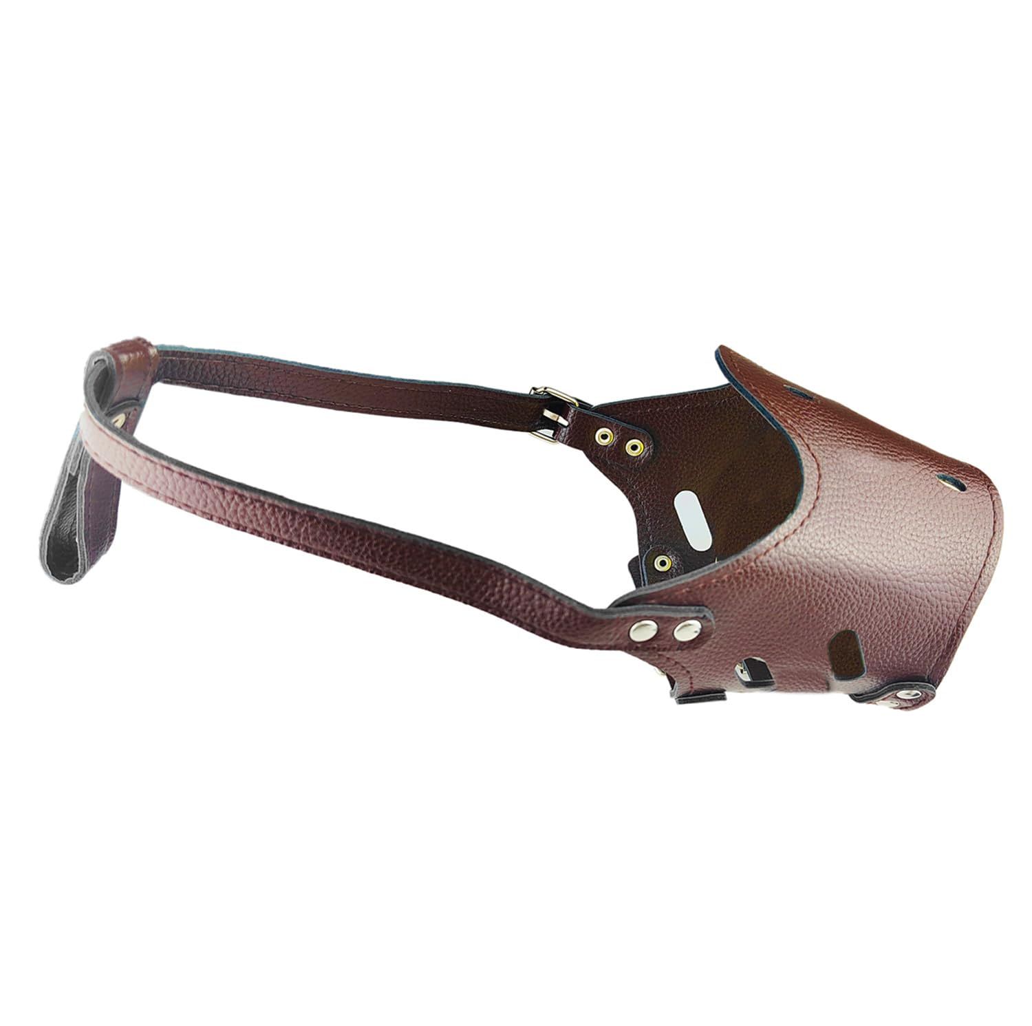 New Leather Pet Muzzle for Dogs Soft Breathable Dog Muzzles Prevent for Biting Barking Chewing (brown) L - Image 1