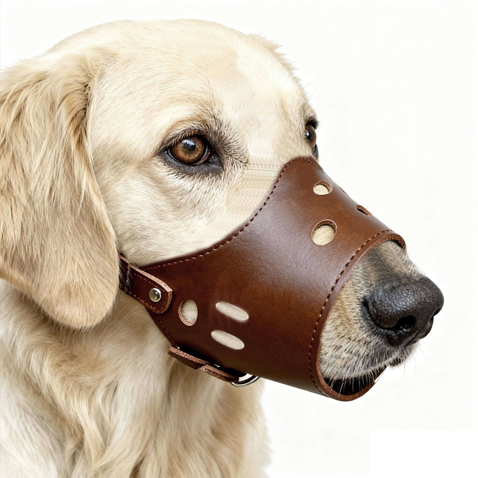 New Leather Pet Muzzle for Dogs Soft Breathable Dog Muzzles Prevent for Biting Barking Chewing (brown) L - Image 2