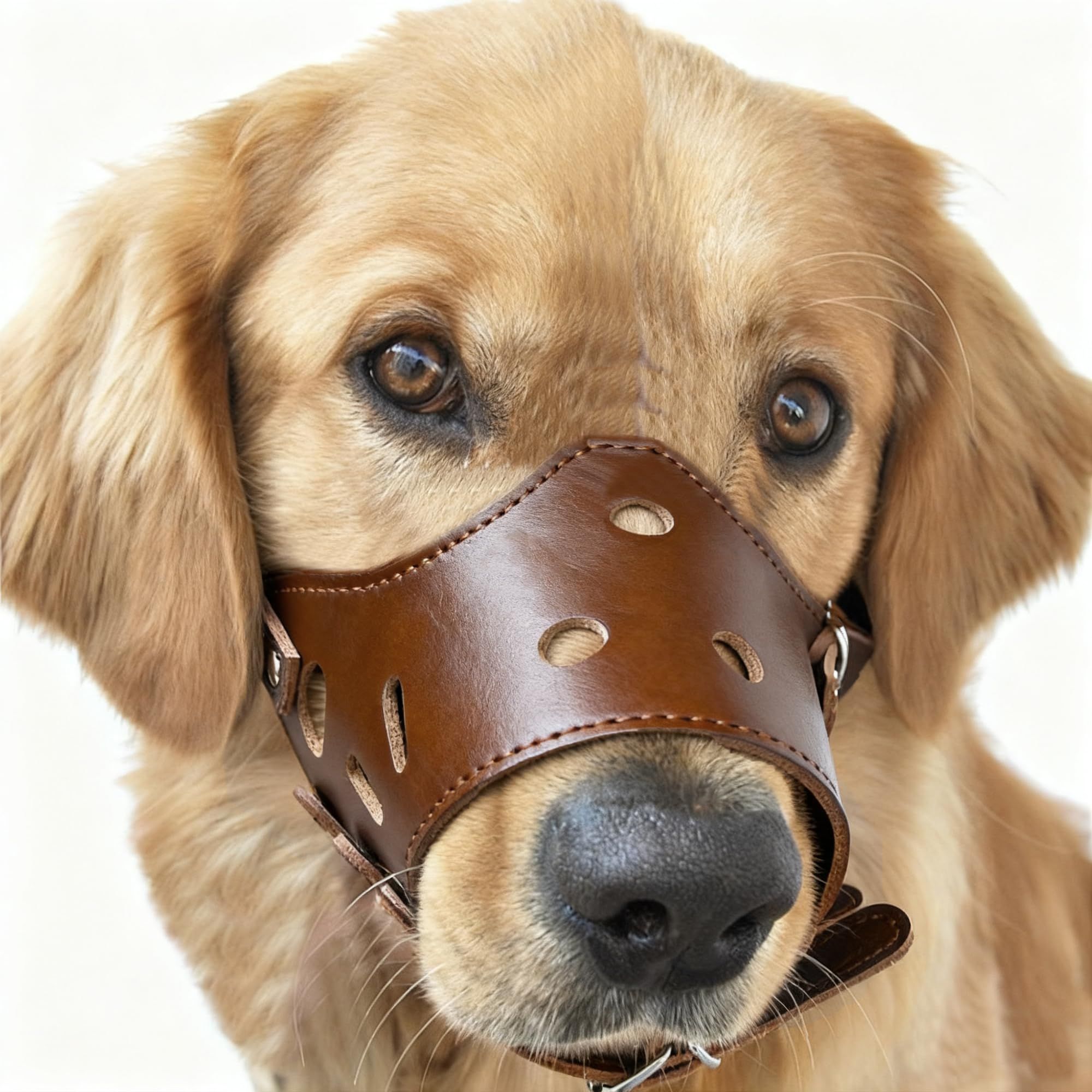 New Leather Pet Muzzle for Dogs Soft Breathable Dog Muzzles Prevent for Biting Barking Chewing (brown) L - Image 3