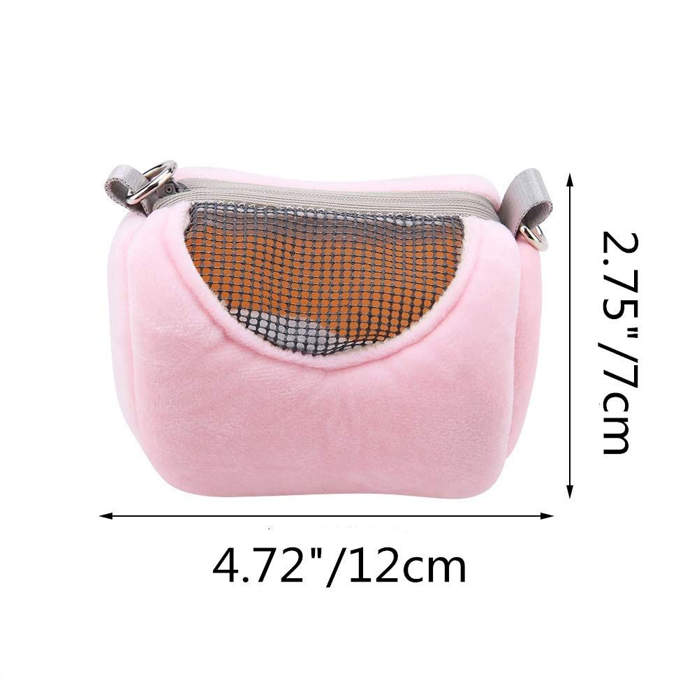 Dwarf Hamster Carrier Bag Portable Cylinder Warm Outdoor Bag with Adjustable Single Shoulder Strap (Pink) - Image 5