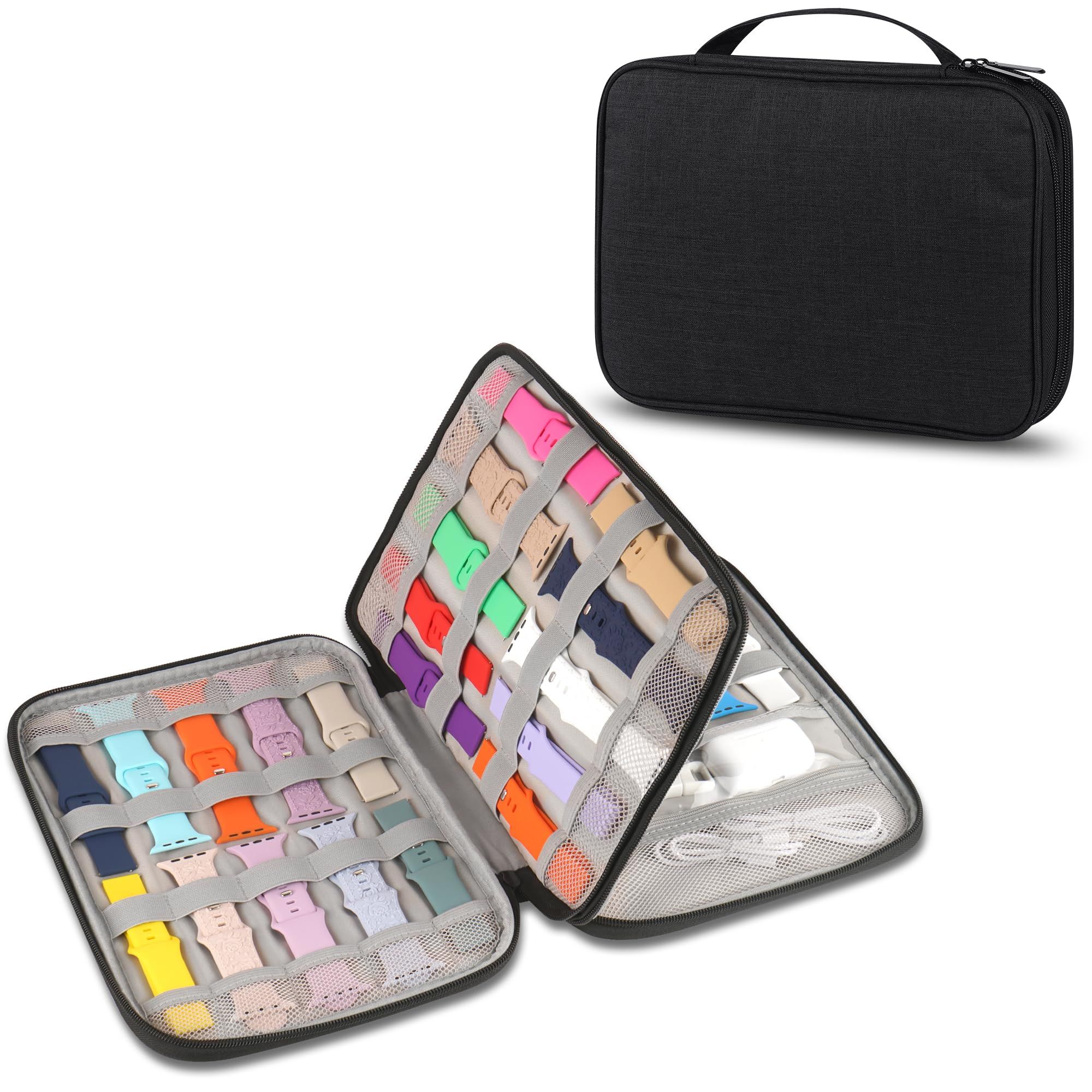 Watch Band Storage Case Watch Band Organizer Bag Watch Band Case and Storage Holder Watch Bands Holder Carrying Case Compatible with 35 Watch Straps and Accessories, Black - Image 1