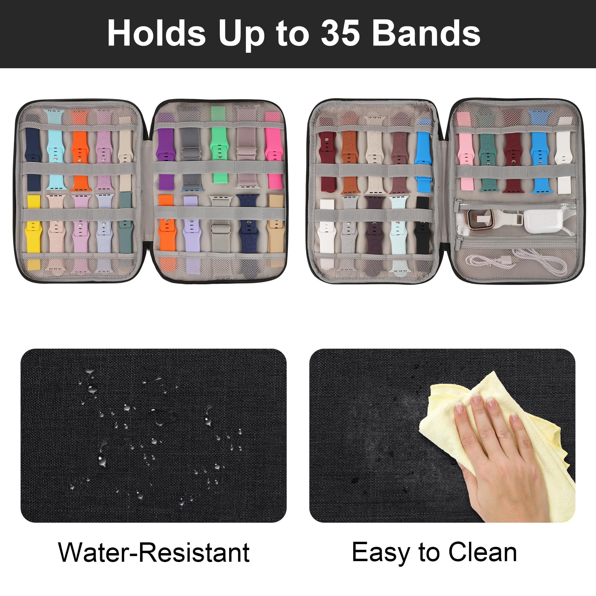 Watch Band Storage Case Watch Band Organizer Bag Watch Band Case and Storage Holder Watch Bands Holder Carrying Case Compatible with 35 Watch Straps and Accessories, Black - Image 3