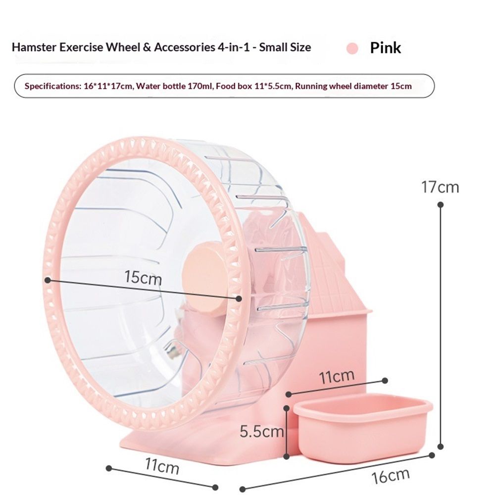 4 in 1 Silent Large Hamster Wheel Multifunctional Hamster Running Wheel Quite Running Spinner Wheel Accessories with Food Bowl Water Bottle for Hamsters Dwarf Gerbil (pink) - Image 2