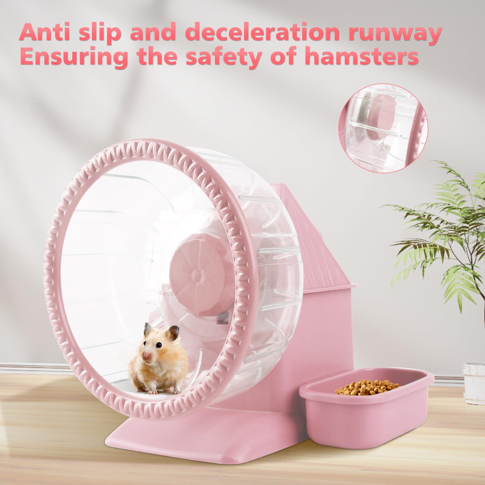 4 in 1 Silent Large Hamster Wheel Multifunctional Hamster Running Wheel Quite Running Spinner Wheel Accessories with Food Bowl Water Bottle for Hamsters Dwarf Gerbil (pink) - Image 3