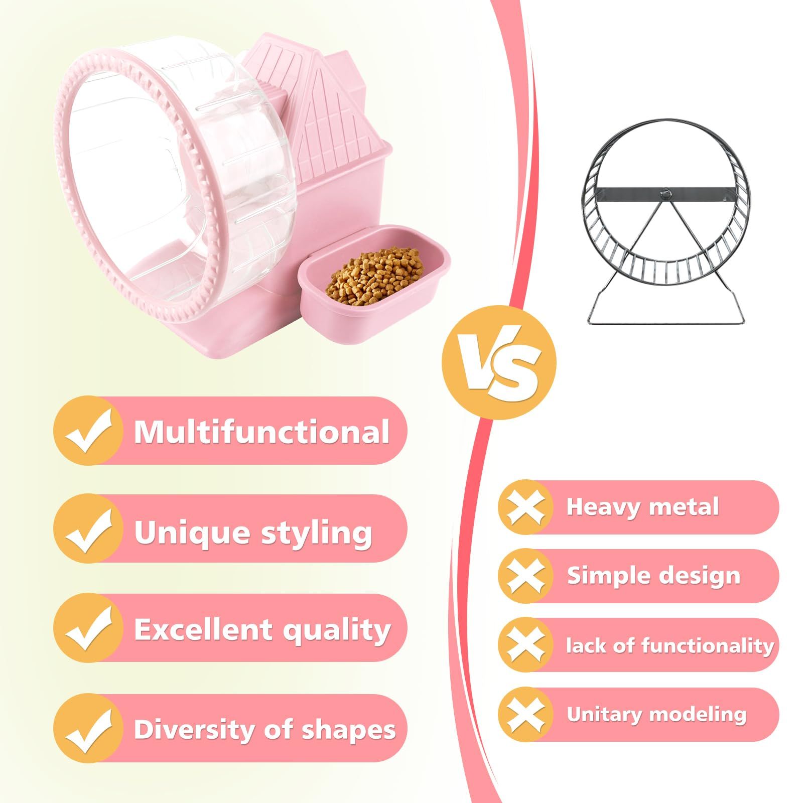 4 in 1 Silent Large Hamster Wheel Multifunctional Hamster Running Wheel Quite Running Spinner Wheel Accessories with Food Bowl Water Bottle for Hamsters Dwarf Gerbil (pink) - Image 5