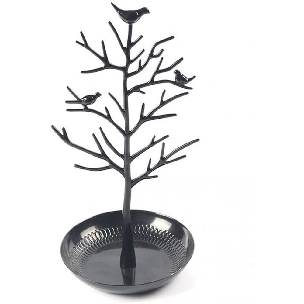 Jewelry Tree Necklace Earring Holder Modern Cute Bird Jewelry Stand for Women Girls Teen,with Tray Antique Rack Tower Decoration, Black (oniy box) - Image 1