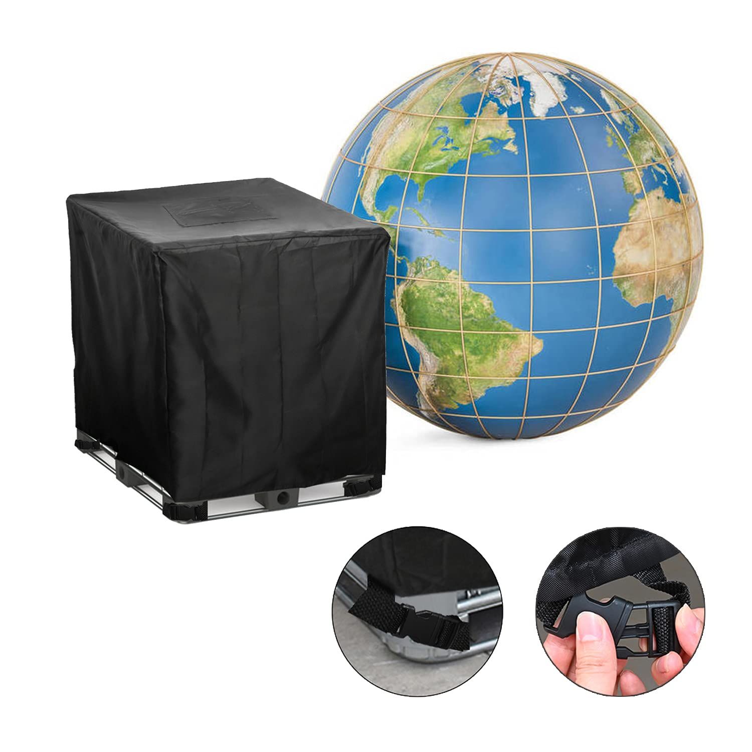 Zipper Tote Cover Barlic for 210D Outdoor Water Tank Protective Cover, Oxford Fabric Protective Cover, Rain/Snow/UV Protection(Black) - Image 3