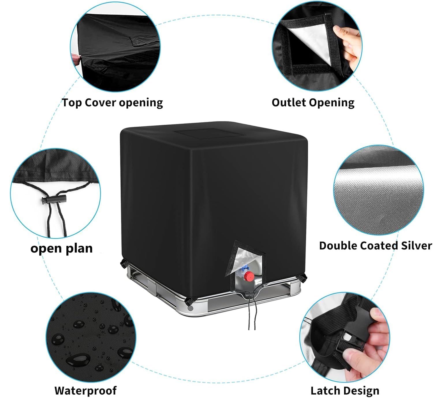 Zipper Tote Cover Barlic for 210D Outdoor Water Tank Protective Cover, Oxford Fabric Protective Cover, Rain/Snow/UV Protection(Black) - Image 4