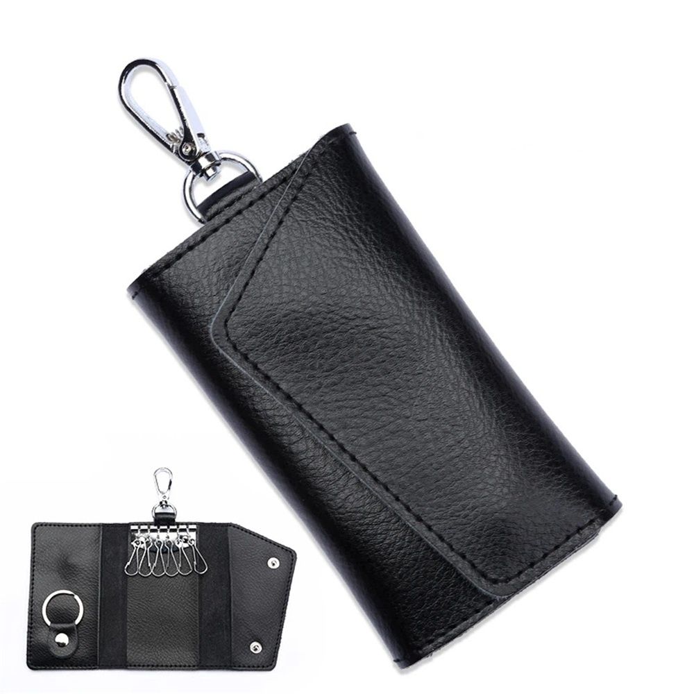 2 pack Compact Leather Car Key Case, Key Holder Key Organizer Wallet, with Card Holder Lightweight Organizer Keychain Black Wallet for Men & Women(Black) - Image 1