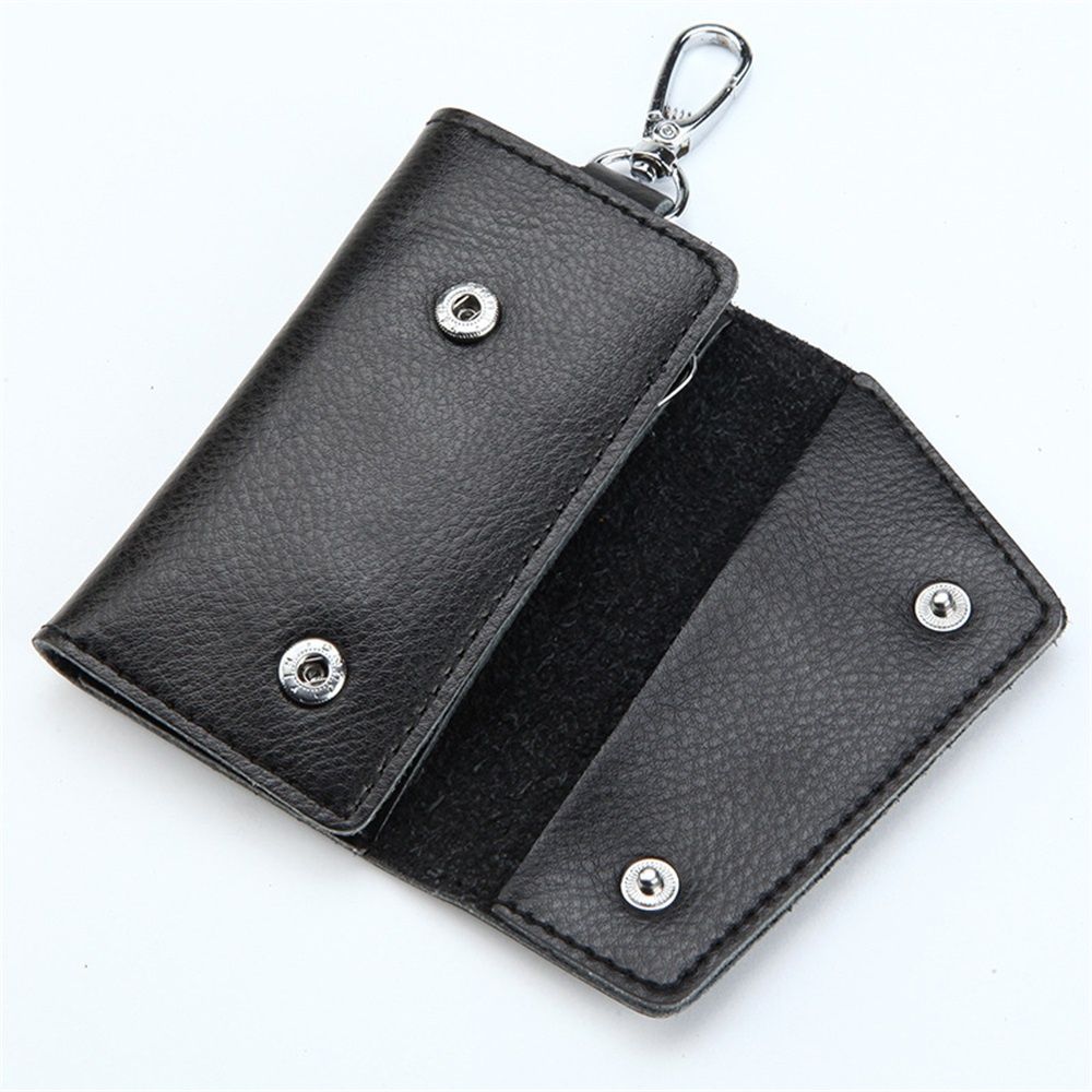 2 pack Compact Leather Car Key Case, Key Holder Key Organizer Wallet, with Card Holder Lightweight Organizer Keychain Black Wallet for Men & Women(Black) - Image 2