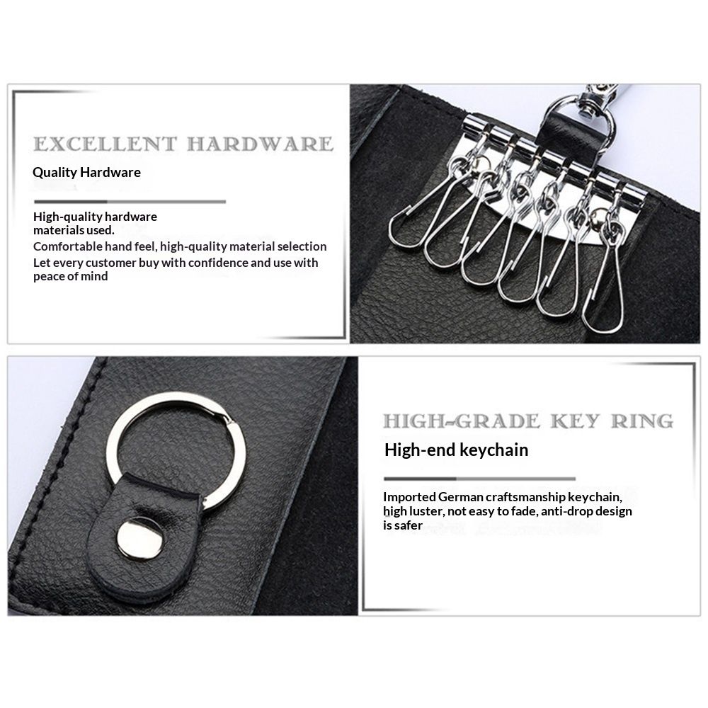 2 pack Compact Leather Car Key Case, Key Holder Key Organizer Wallet, with Card Holder Lightweight Organizer Keychain Black Wallet for Men & Women(Black) - Image 4