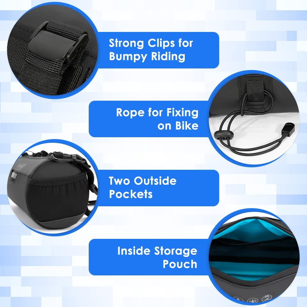 Bike Handlebar Bag Waterproof - Bicycle Handlebar Roll Bag with Large Reflective Area, Bike Front Pouch with Waterproof Zipper Shoulder Strap Removable Straps for Cycling (Cylinder, 2L) - Image 3
