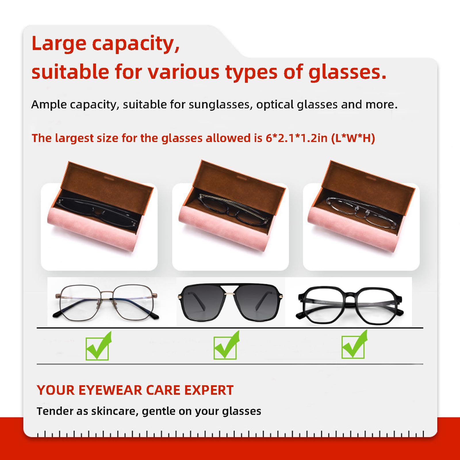 Glasses Case for 2 Storage Portable Compact Slim Two-Piece Soft Case Hard Case, Sunglasses Box Large Capacity Eyeglasses Holder Women - Image 4