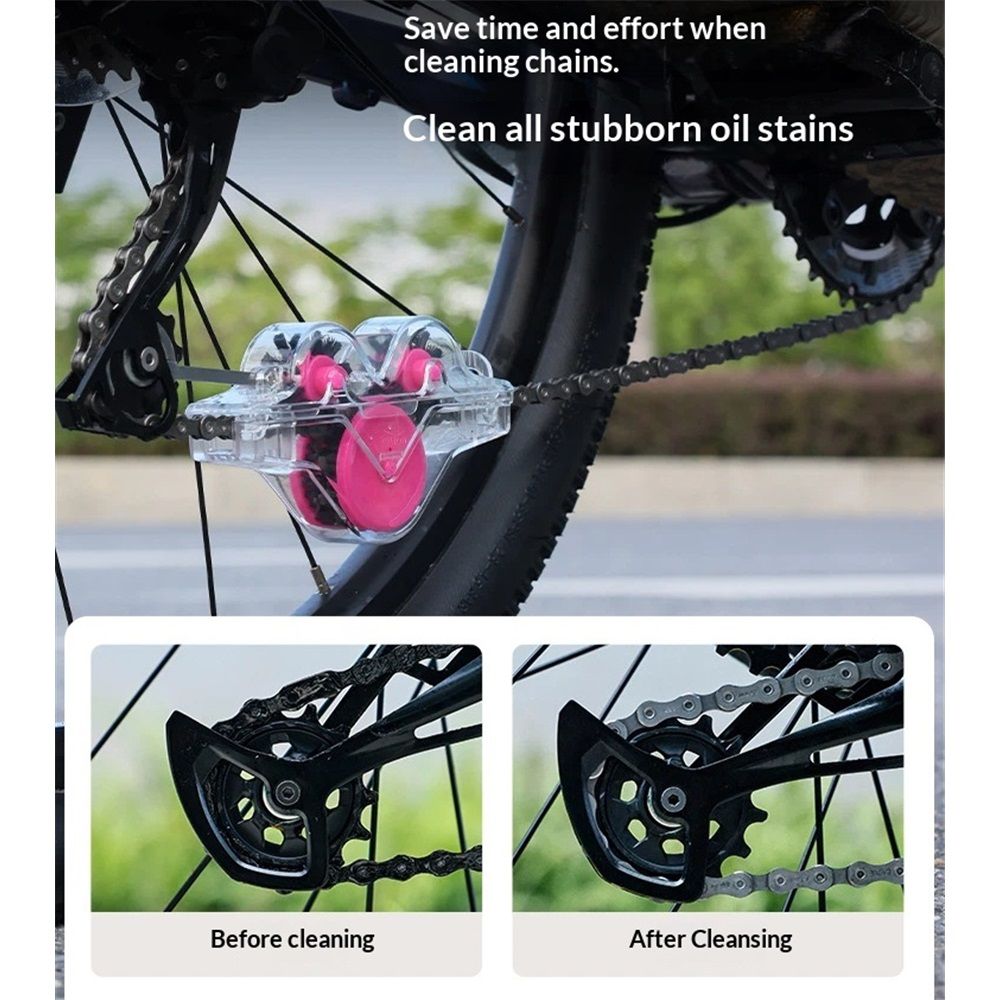 Bike Chain Cleaning Tool, Multi functional chain cleaner Suitable for Mountain Bike, Road Bike,Bicycle Cleaning Brush Tool for Drivetrain (pink) - Image 2