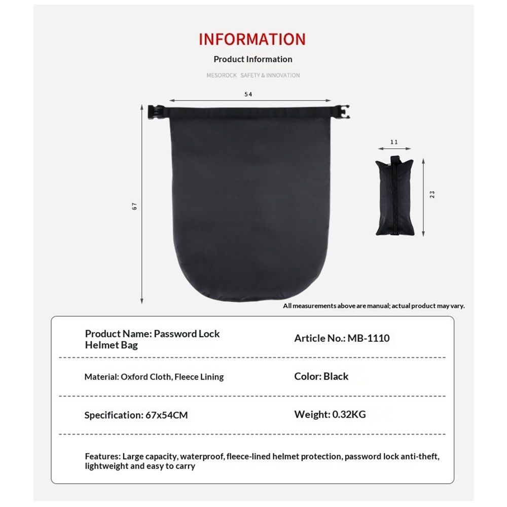 Motorcycle Helmet Bag Helmet Storage Bag with Combination Lock Waterproof Lightweight Durable polyester Helmet Bag for Motorcycle Riding Bicycle,Black - Image 5