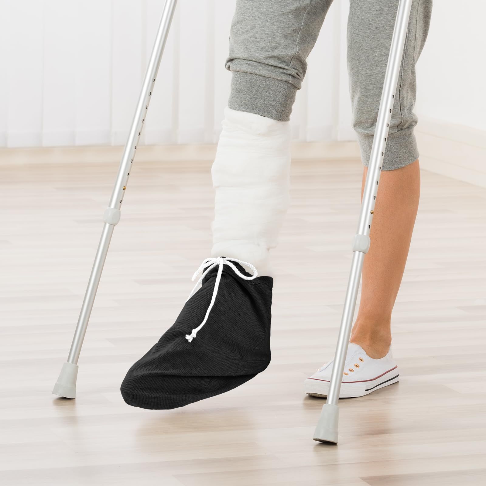 4 Pcs Cast Sock for Leg Foot Cover Below Knee Sleeve Adjustable Drawstring Cast Wound Protector for Men Women Foot Leg Ankle(14.5 x 9.84 In,Black，2 pairs) - Image 4
