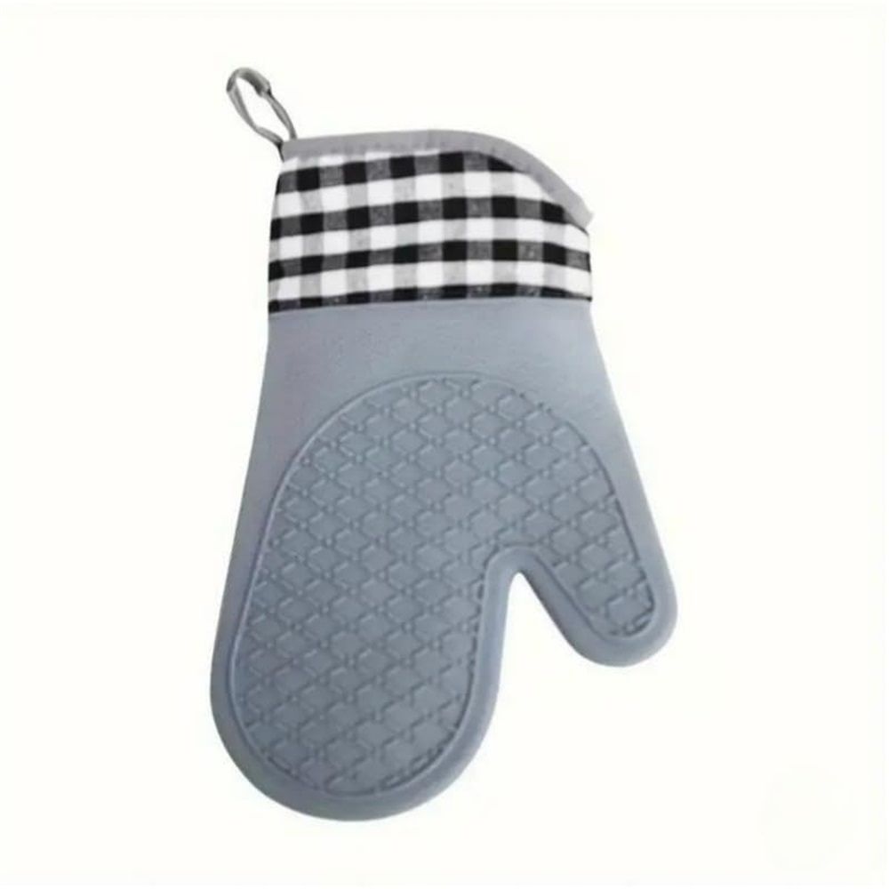 1 pair Soft Silicone Oven Mitts, Heat Resistant and Waterproof Cooking Gloves, Thick Cotton Lining, Flexible Gripping for Baking Grilling, Kitchen Potholders,29cm*18.5cm, Gray - Image 1