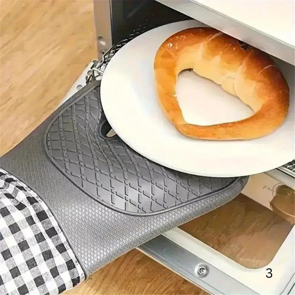 1 pair Soft Silicone Oven Mitts, Heat Resistant and Waterproof Cooking Gloves, Thick Cotton Lining, Flexible Gripping for Baking Grilling, Kitchen Potholders,29cm*18.5cm, Gray - Image 3