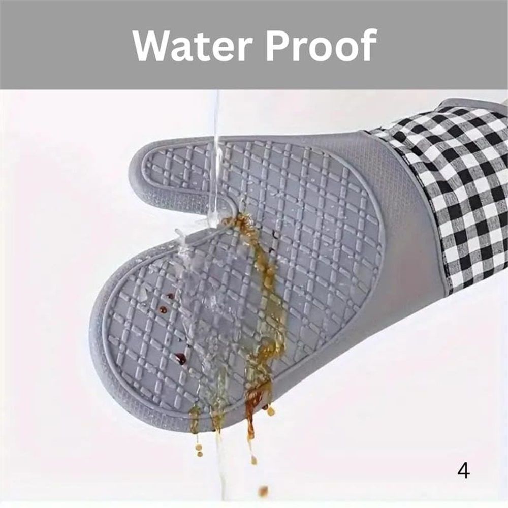 1 pair Soft Silicone Oven Mitts, Heat Resistant and Waterproof Cooking Gloves, Thick Cotton Lining, Flexible Gripping for Baking Grilling, Kitchen Potholders,29cm*18.5cm, Gray - Image 5