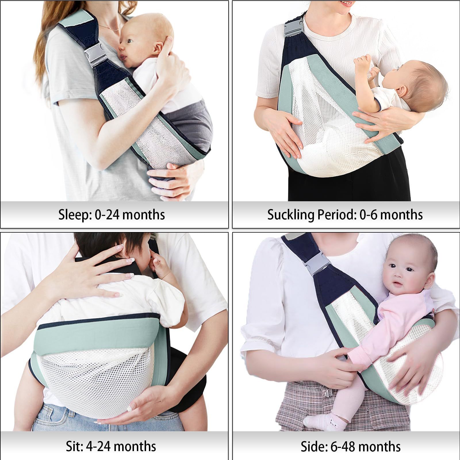 Baby Sling Carrier, Adjustable Half Wrapped Sling Hip Carrier - Lightweight Breathable Mesh Fabric for Newborn (Green) - Image 3
