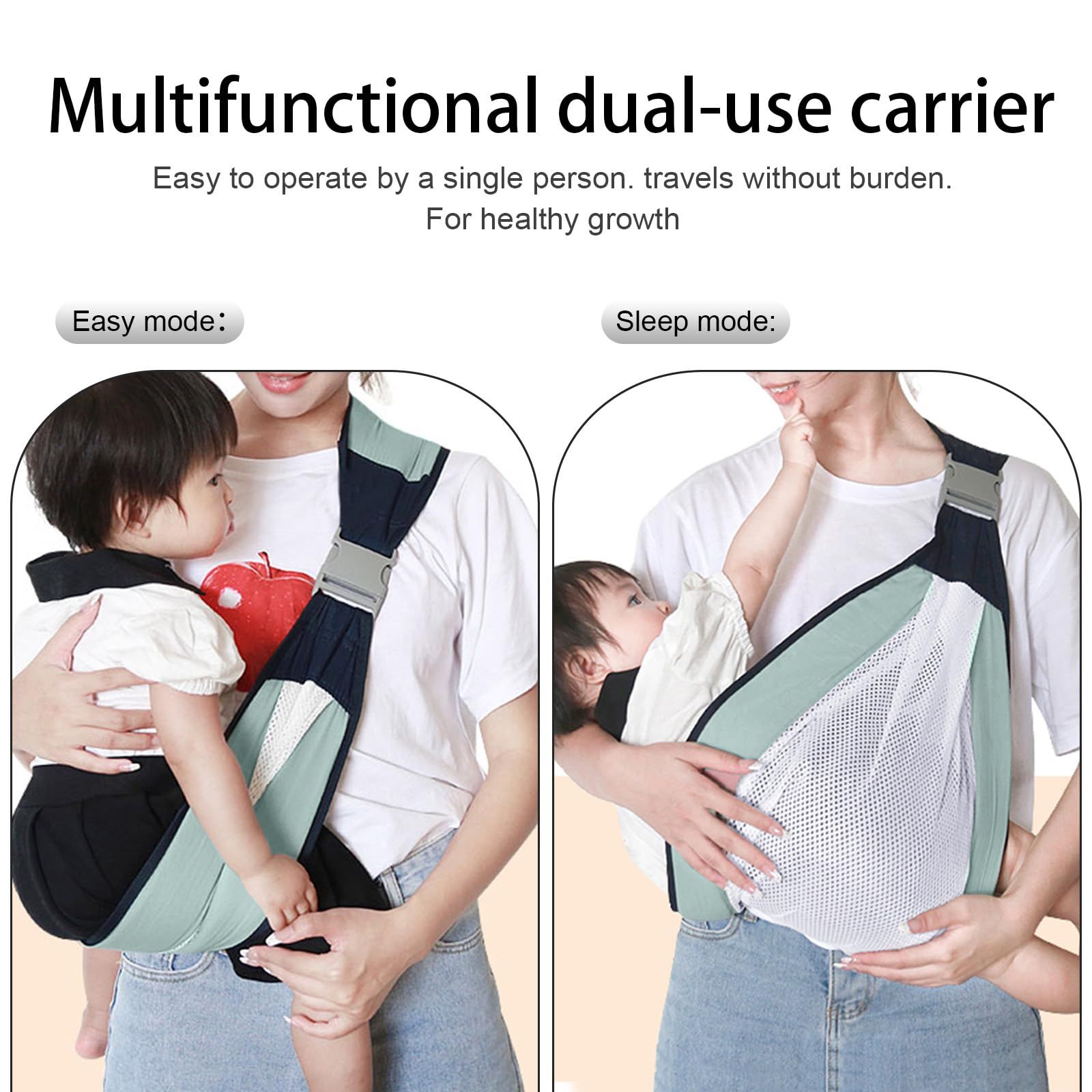 Baby Sling Carrier, Adjustable Half Wrapped Sling Hip Carrier - Lightweight Breathable Mesh Fabric for Newborn (Green) - Image 4