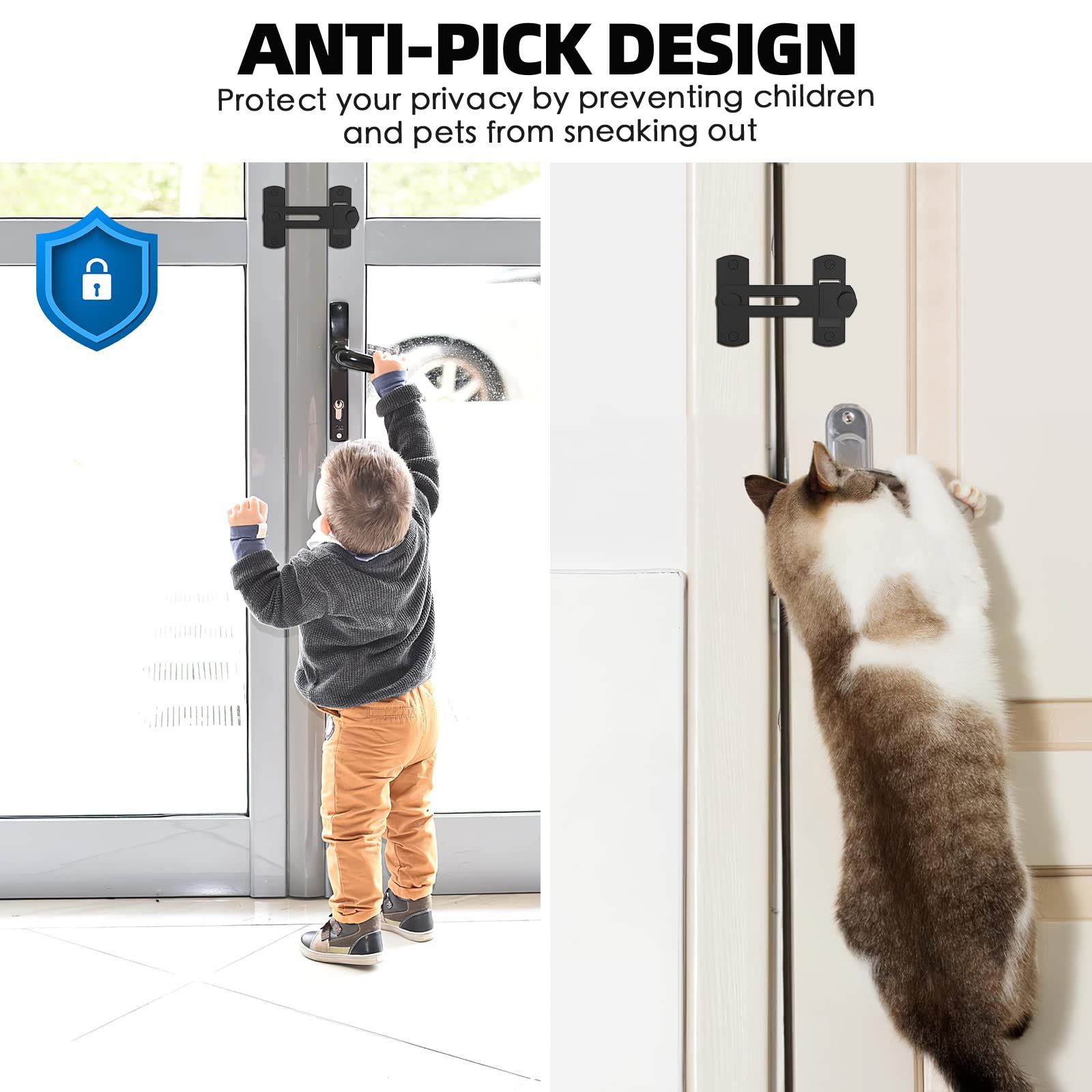 2 pack 180 Degree Flip Sliding Barn Door Lock for Privacy - Safe barn Door Locks and latches for Barn Door, Pet Door, Bathroom, Outdoor, Garage, Window, Sliding Door - Image 3