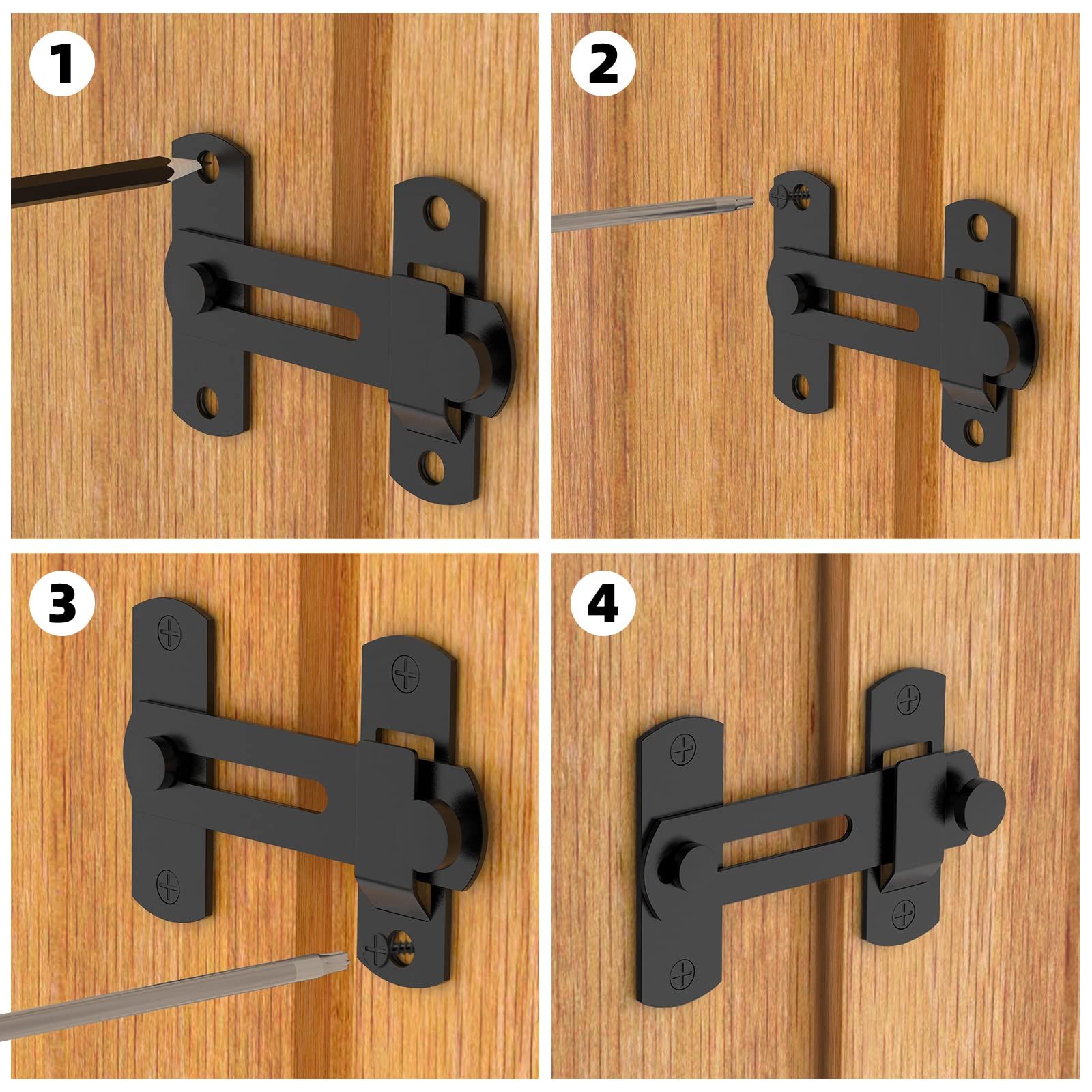 2 pack 180 Degree Flip Sliding Barn Door Lock for Privacy - Safe barn Door Locks and latches for Barn Door, Pet Door, Bathroom, Outdoor, Garage, Window, Sliding Door - Image 5