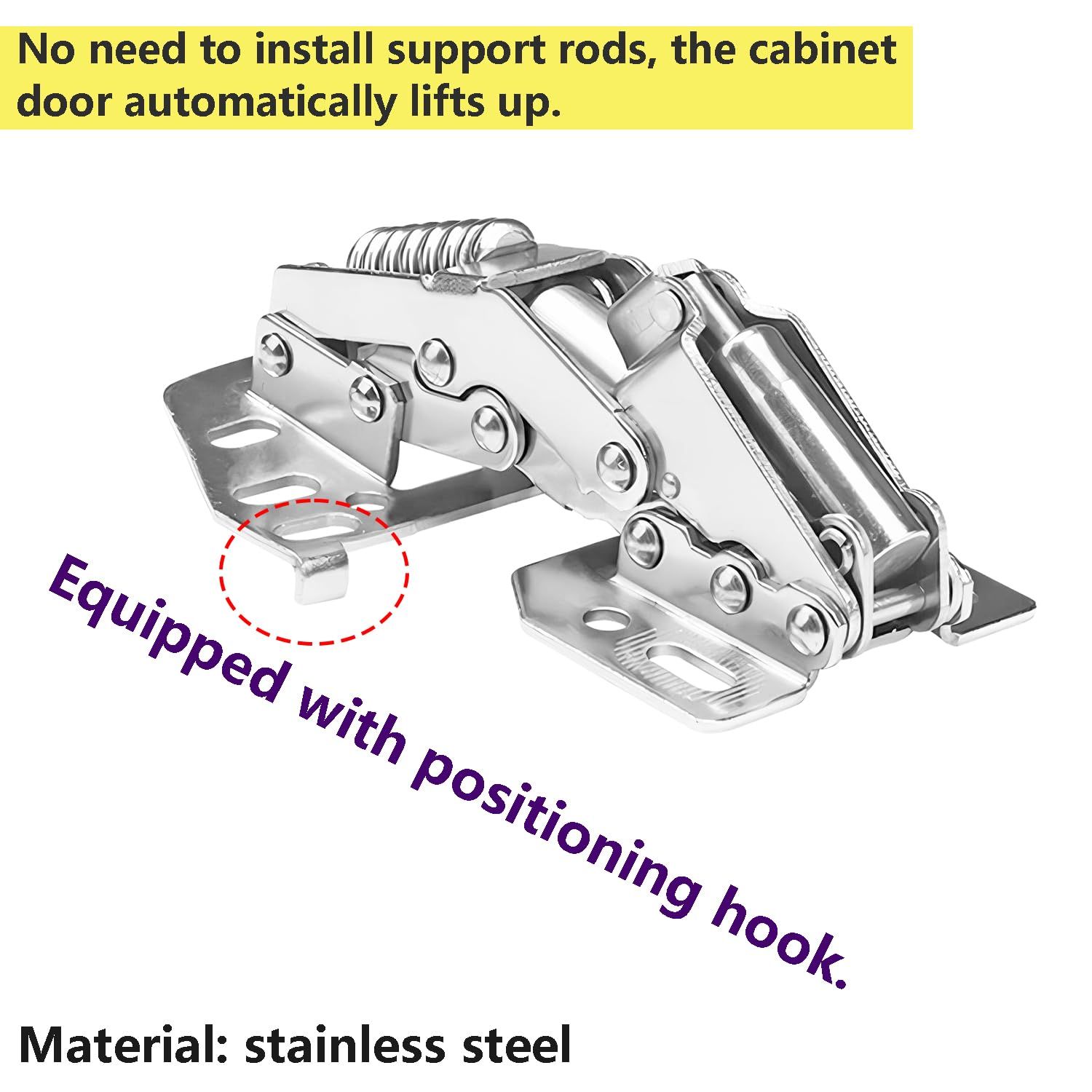 2 PCS Cabinet Hinges Heavy Duty Lid Stay Hinges, Soft Close Lid Hinge, Furniture Door Lift Stay Support Hinge - Image 2
