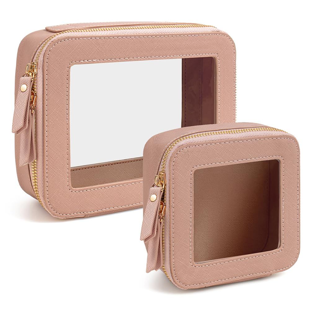 2pcs Travel Clear Makeup Bag Set, Cosmetic Bag Case with Zipper Portable Makeup Pouch Toiletry Bag Women Traveling Cosmetic Organizer Storage Bag Car Organizer Car Essentials for Women - Image 1