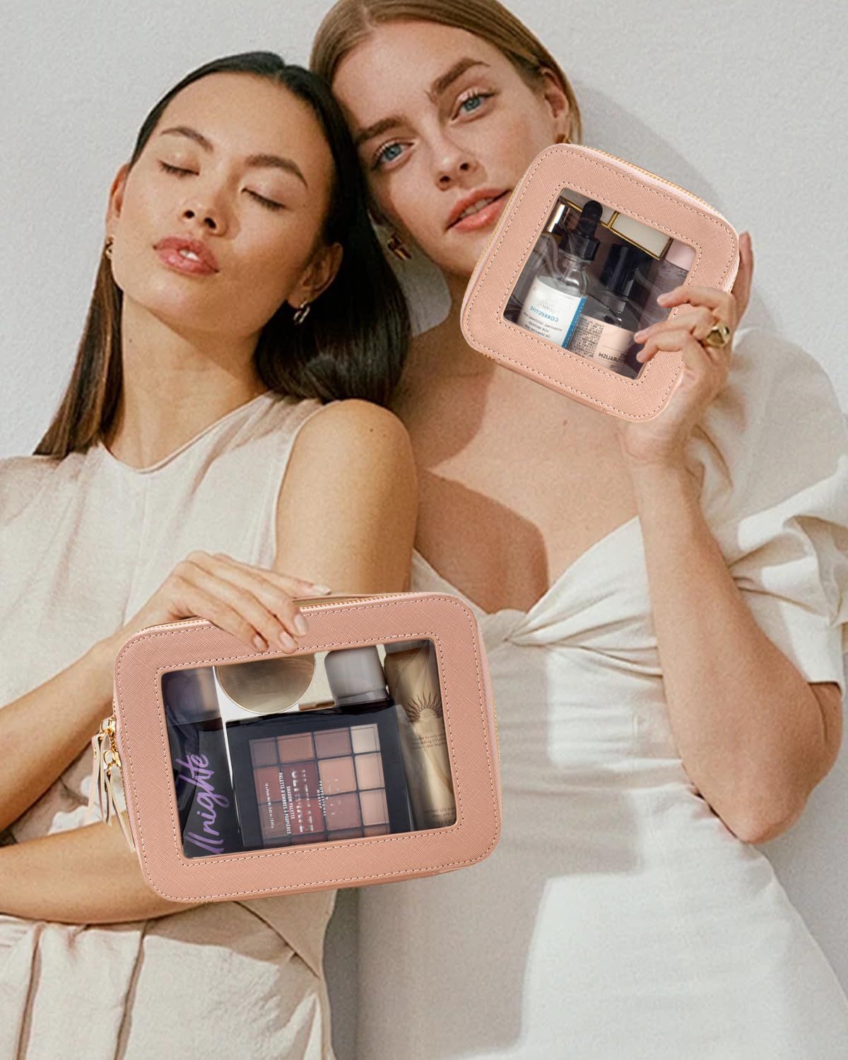 2pcs Travel Clear Makeup Bag Set, Cosmetic Bag Case with Zipper Portable Makeup Pouch Toiletry Bag Women Traveling Cosmetic Organizer Storage Bag Car Organizer Car Essentials for Women - Image 2