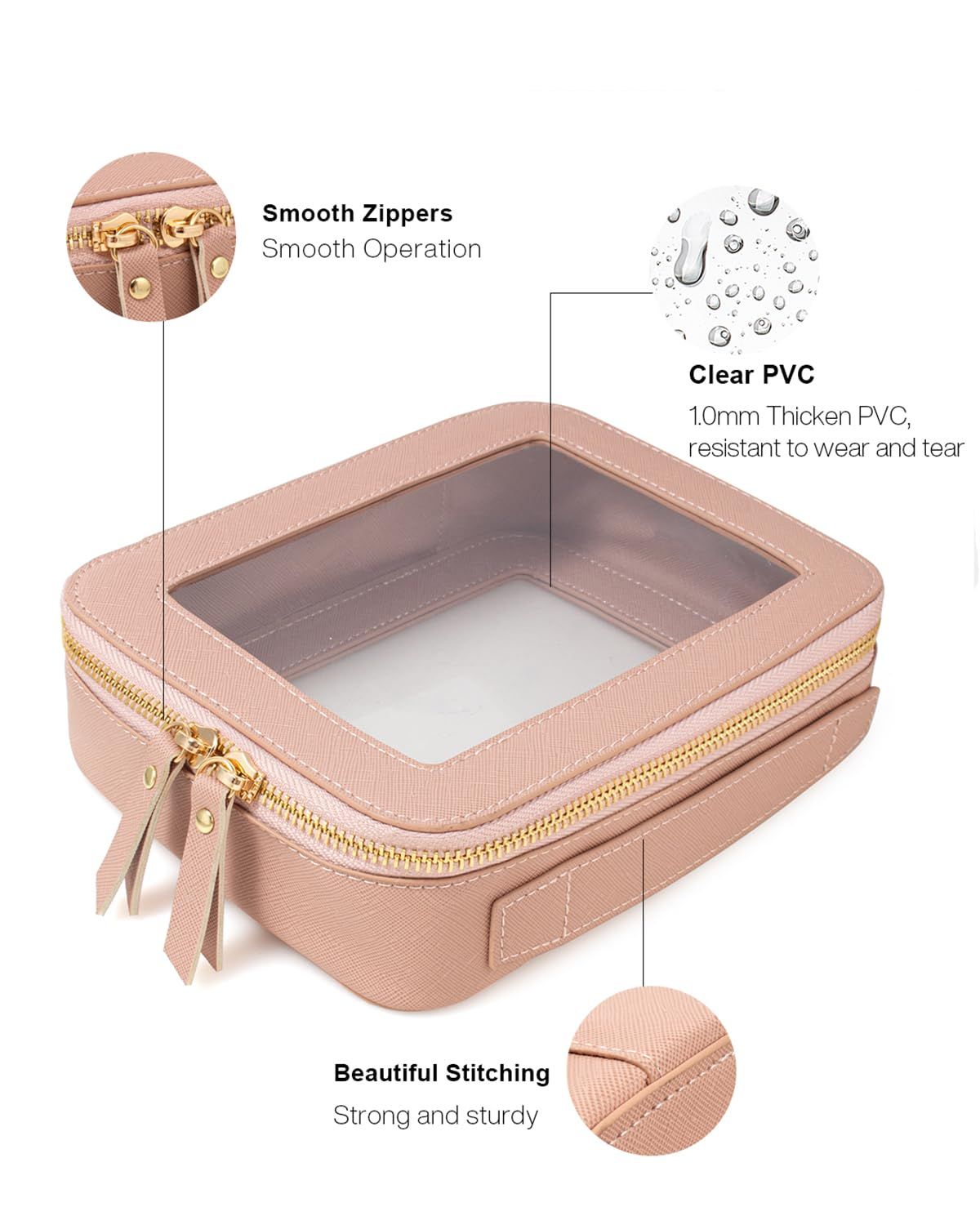 2pcs Travel Clear Makeup Bag Set, Cosmetic Bag Case with Zipper Portable Makeup Pouch Toiletry Bag Women Traveling Cosmetic Organizer Storage Bag Car Organizer Car Essentials for Women - Image 4