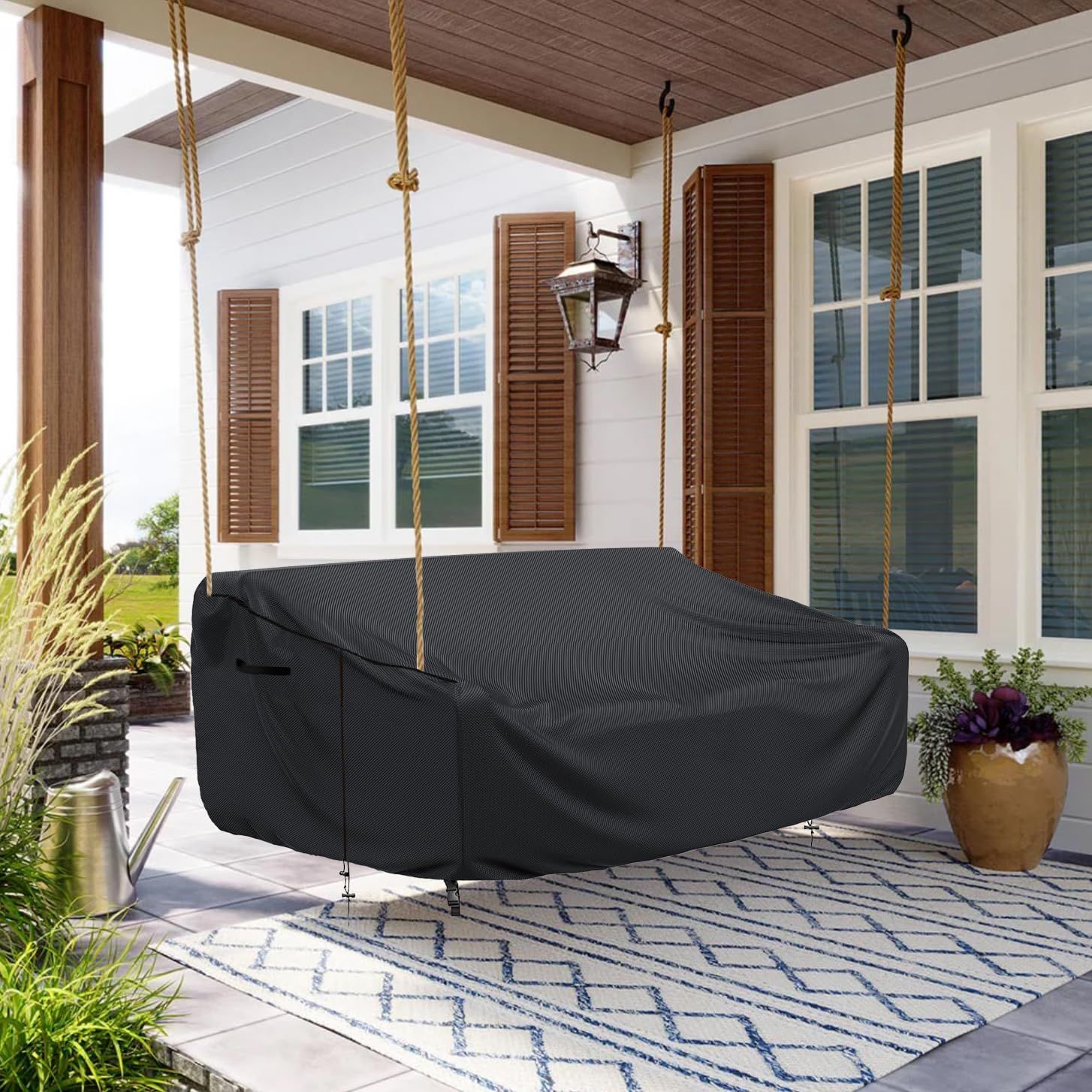 Porch Swing Cover Waterproof Outdoor Hanging Swing Cover Tear resistant All WeatherProof Patio Furniture Covers (Black, 161*72*89cm) - Image 2