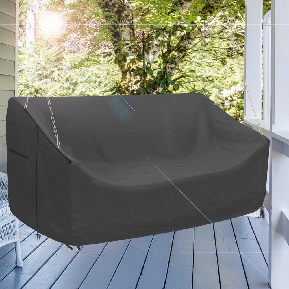 Porch Swing Cover Waterproof Outdoor Hanging Swing Cover Tear resistant All WeatherProof Patio Furniture Covers (Black, 161*72*89cm) - Image 3