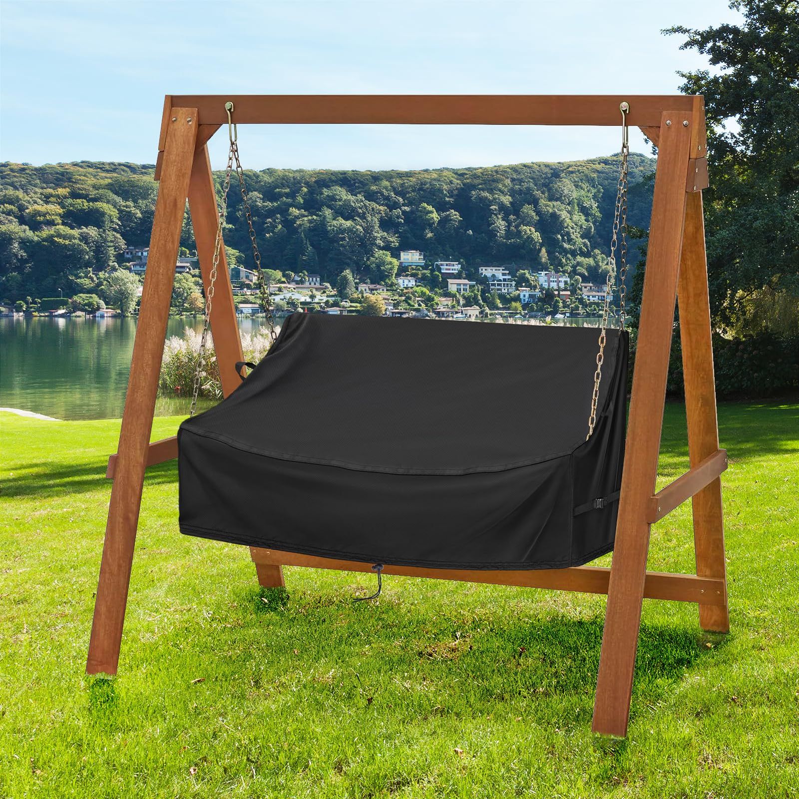 Porch Swing Cover Waterproof Outdoor Hanging Swing Cover Tear resistant All WeatherProof Patio Furniture Covers (Black, 161*72*89cm) - Image 4