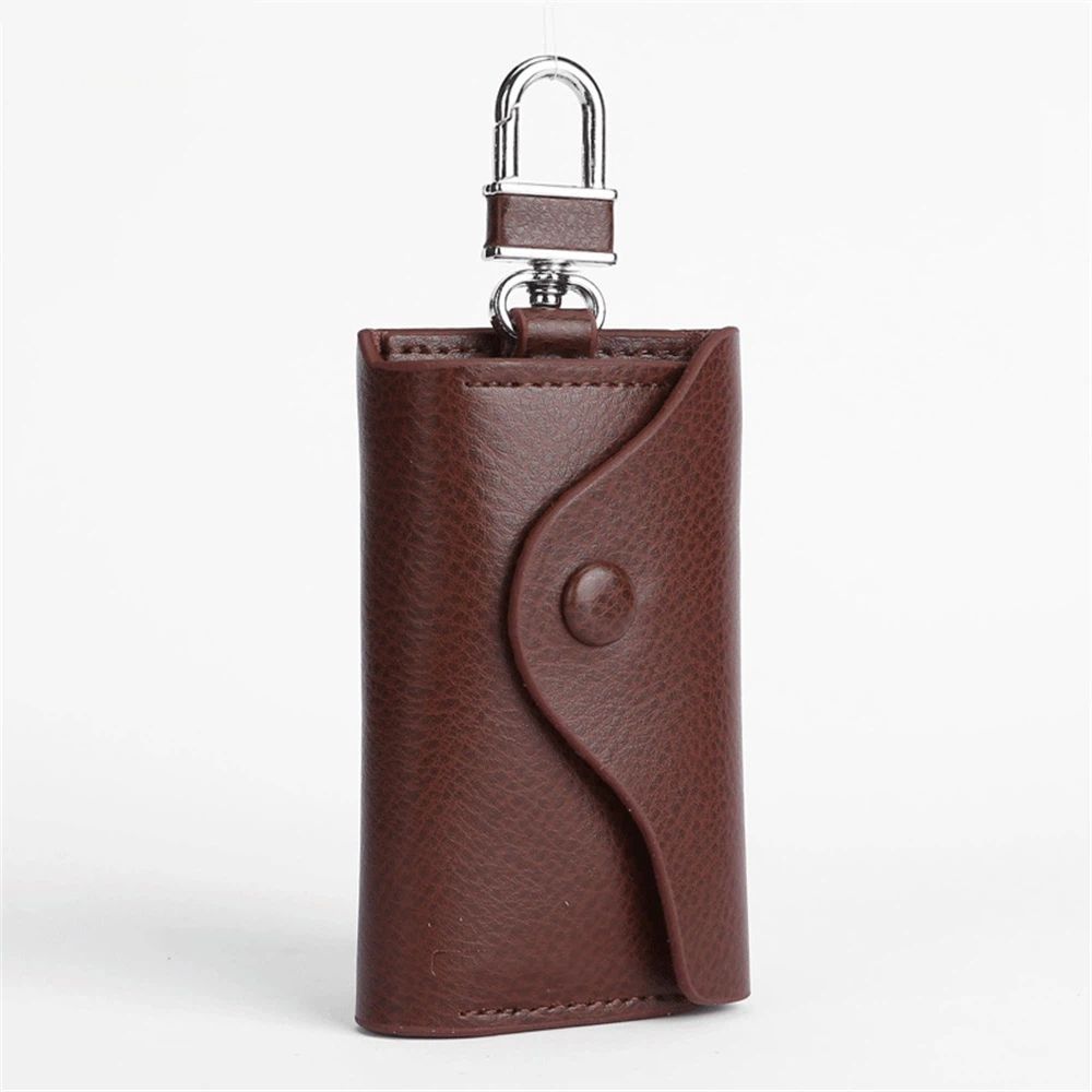 Car Key Case for Men and Women Small Leather Key Holder Key Cover with 6 KeyChains （brown）Key Holder Case, Large Capacity Leather Key Case Wallet Multi-Functional Key Bag - Image 1