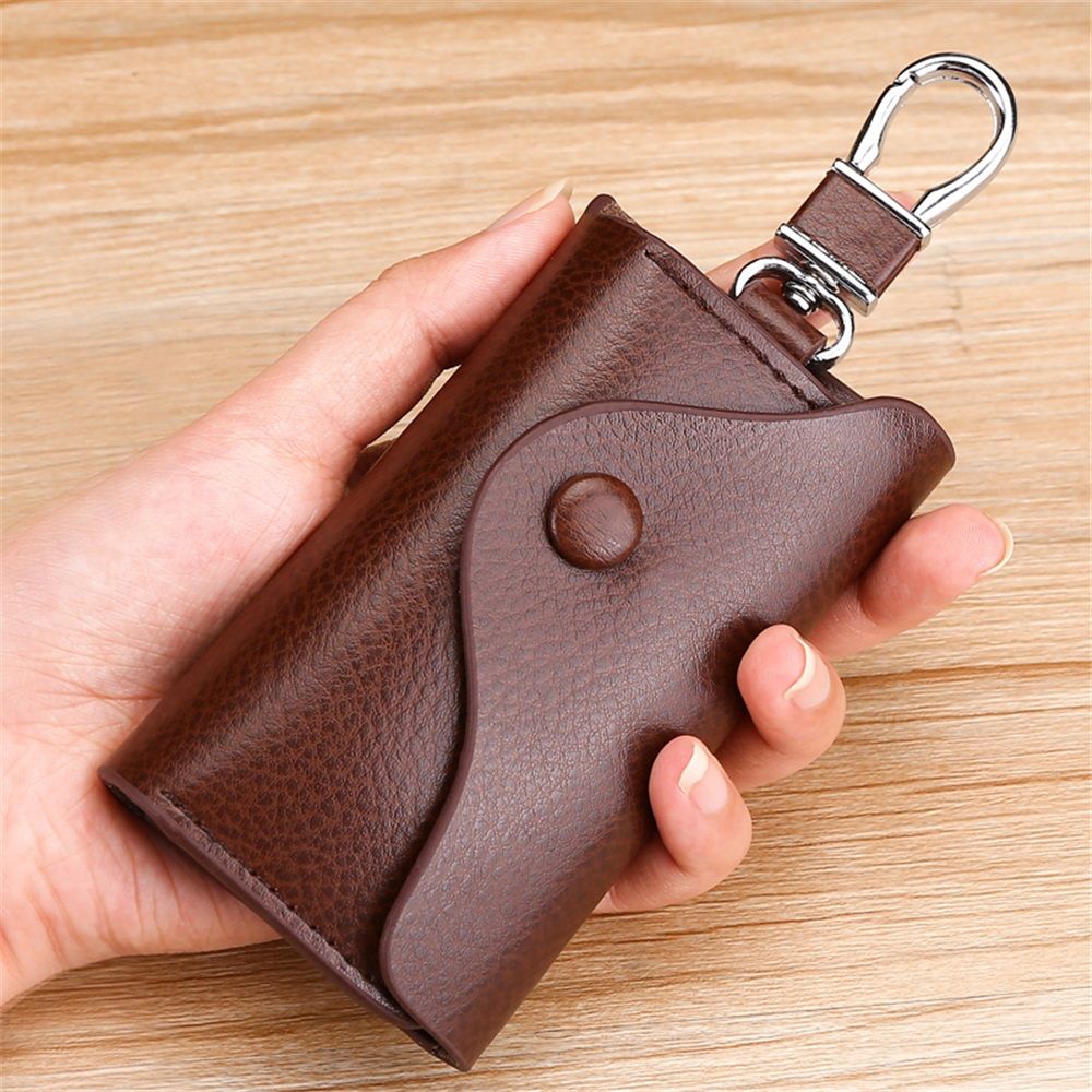 Car Key Case for Men and Women Small Leather Key Holder Key Cover with 6 KeyChains （brown）Key Holder Case, Large Capacity Leather Key Case Wallet Multi-Functional Key Bag - Image 2