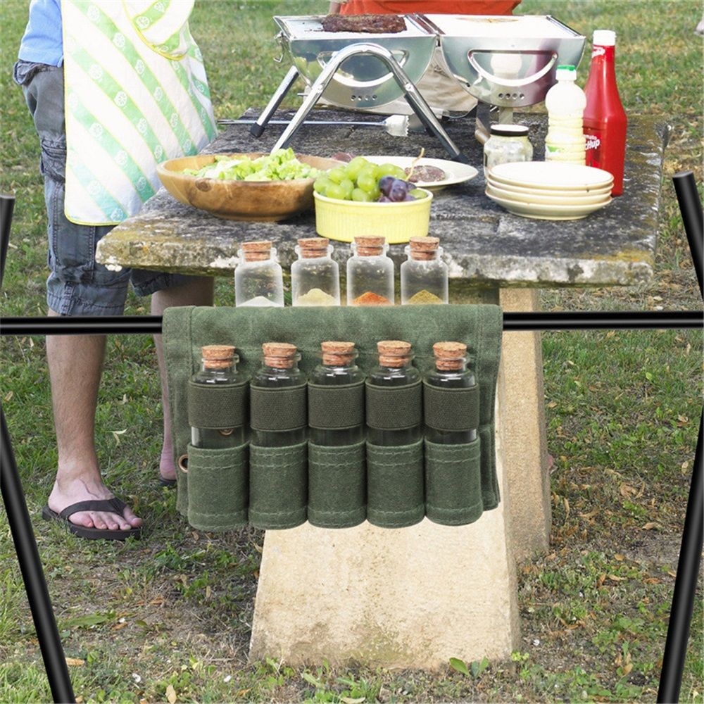 Camping Spice kit with 9 spice Jar Canvas Travel Seasoning container, portable spice bag for travel (MILITARY GREEN) - Image 3