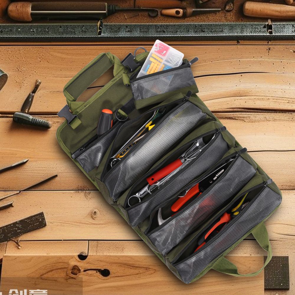 Tool Bag Roll Up, Heavy Duty Portable Soft Tool Storage Organization, Foldable Empty Rollup Organizer Rollable Carrying Toolbag, Dad Men Mechanic Welding Birthday Gift, Green - Image 2