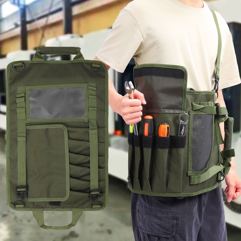 Tool Bag Roll Up, Heavy Duty Portable Soft Tool Storage Organization, Foldable Empty Rollup Organizer Rollable Carrying Toolbag, Dad Men Mechanic Welding Birthday Gift, Green - Image 3